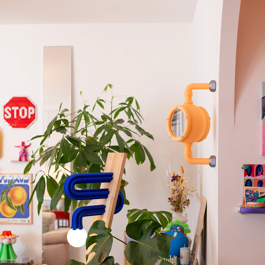 Miroir rotatif mural imprimé en 3D orange, décoration murale design moderne