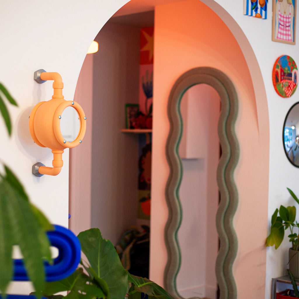 Miroir rotatif mural imprimé en 3D orange, décoration murale design moderne