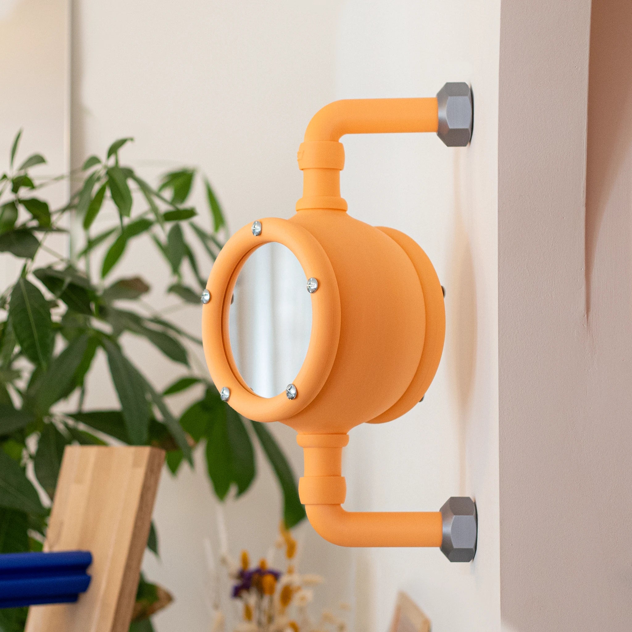 Miroir rotatif mural imprimé en 3D orange, décoration murale design moderne